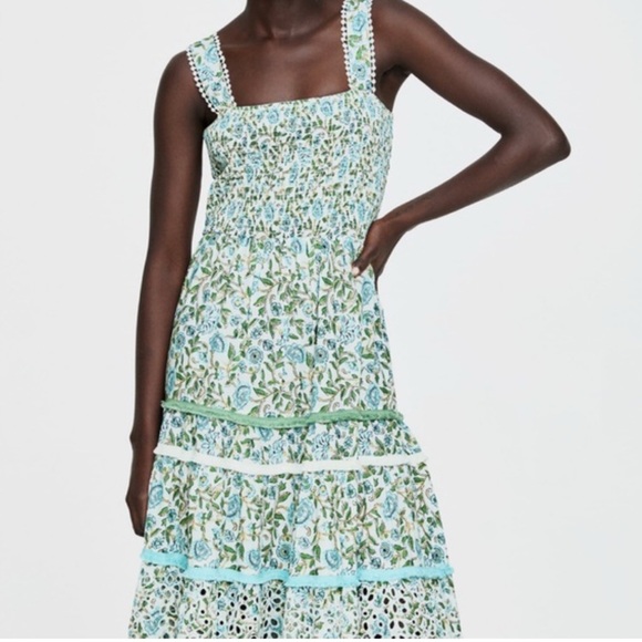 Zara Dresses & Skirts - Zara Floral Cotton Midi Dress | Size Small | Coquette Cottagecore Vibes